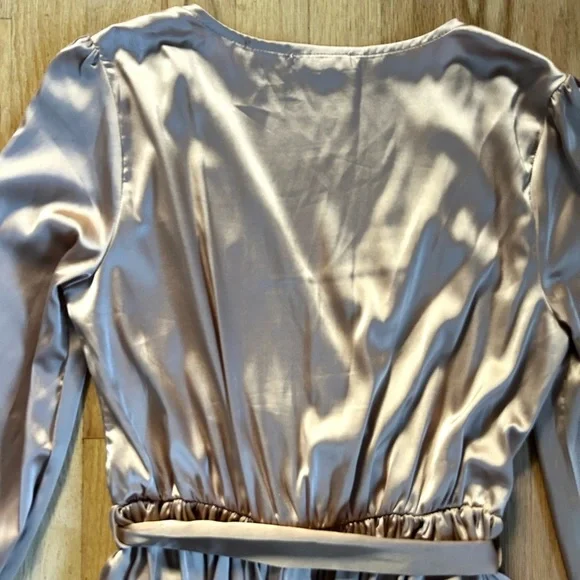 BALTIC BORN holly satin effect maxi dress gown long sleeves champagne size S - Picture 12 of 14